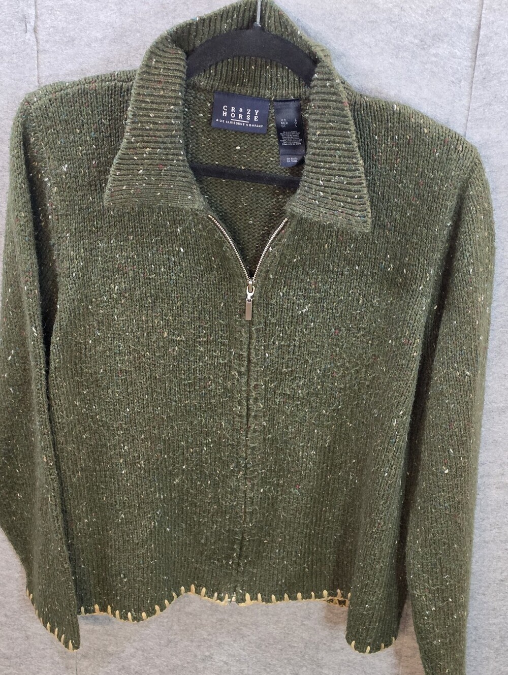 Crazy Horse Green Zip Front Sweater